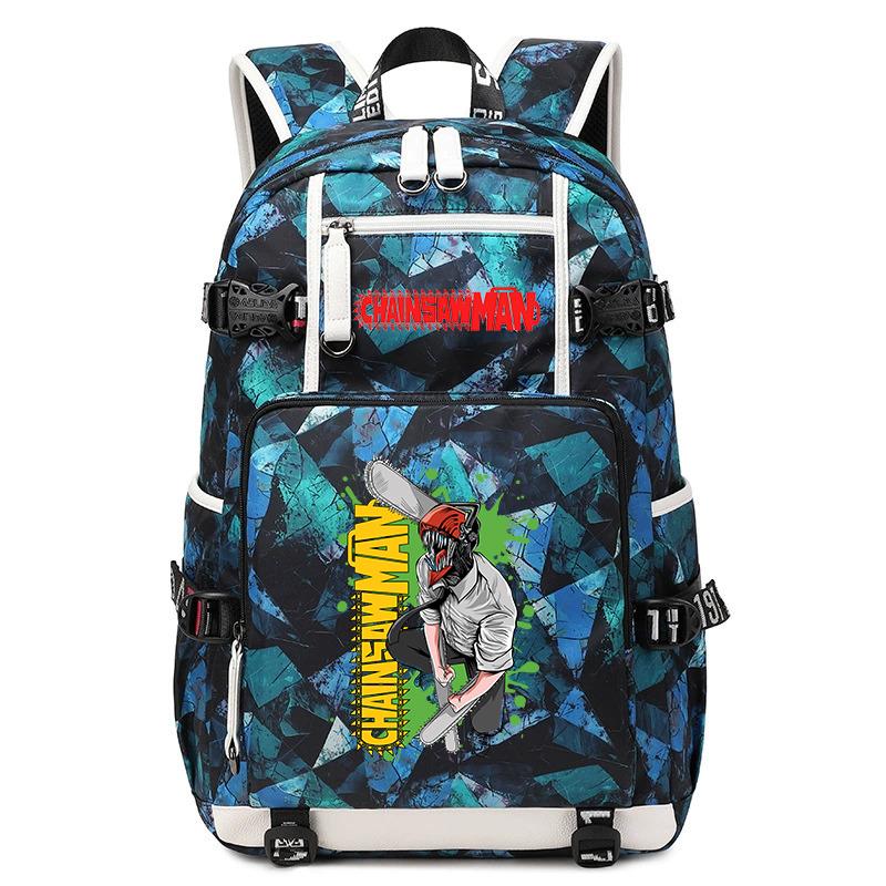 Zaino da Studente con Stampa Anime Motosega Grande Capacità Borsa Scolastica Casual per Bambini Adolescenti