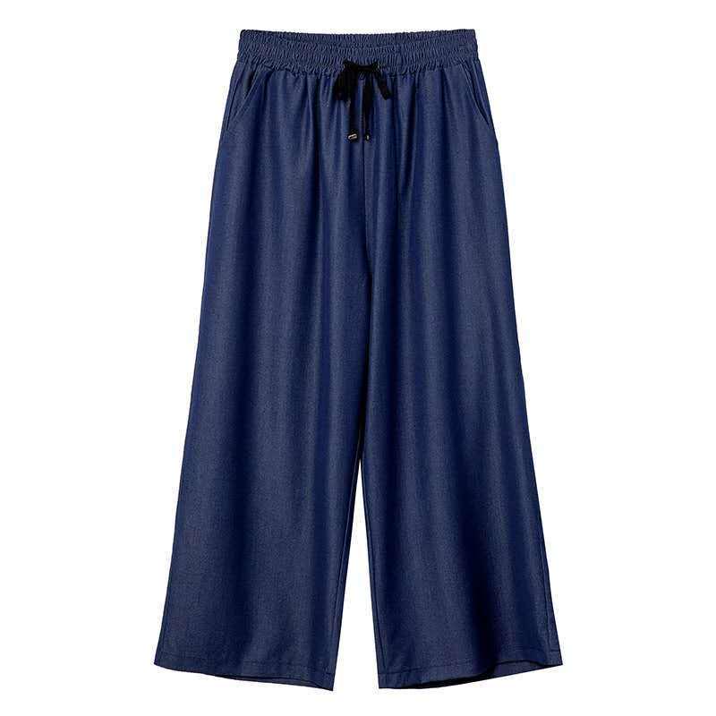 Women's Summer Tencel Denim Wide-Leg Pants - Ice Silk, Nine-Point, Plus Size