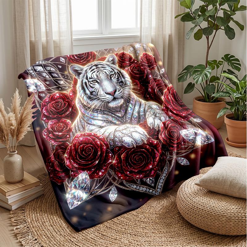 Elegant Tiger Fantasy Theme blanket Lightweight Warm Flannel Blanket Decorative Throw Blanket for Home Decoration