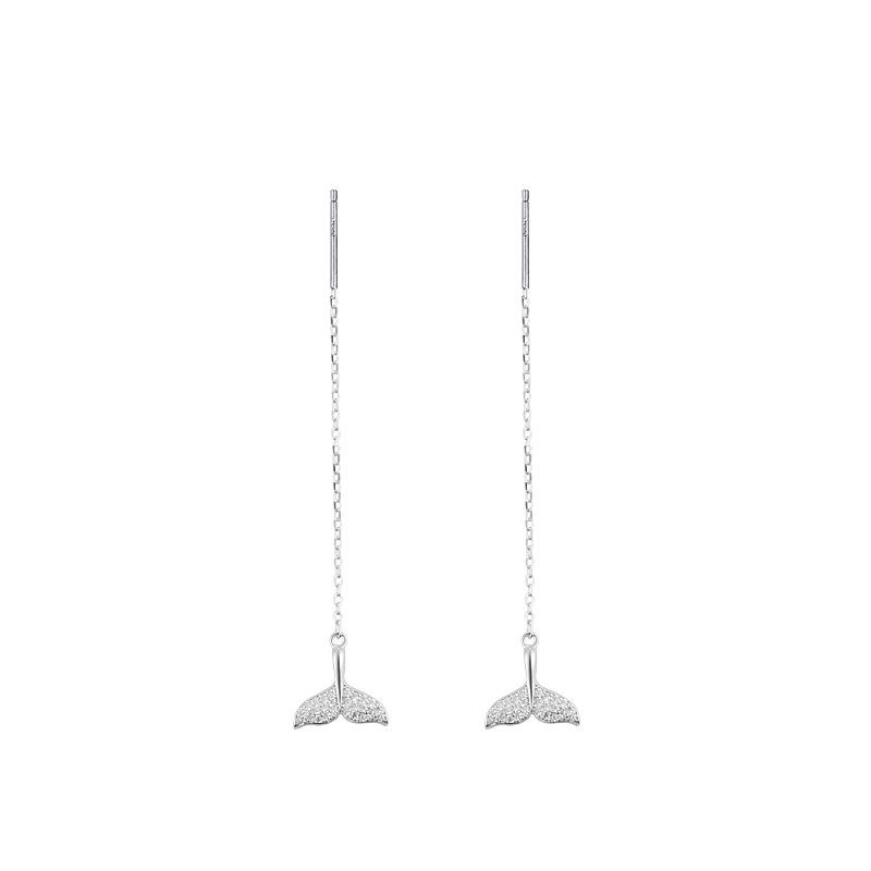 S925 Sterling Silver Diamond Fishtail Ear Wire Women's Slimming Tassel Earrings