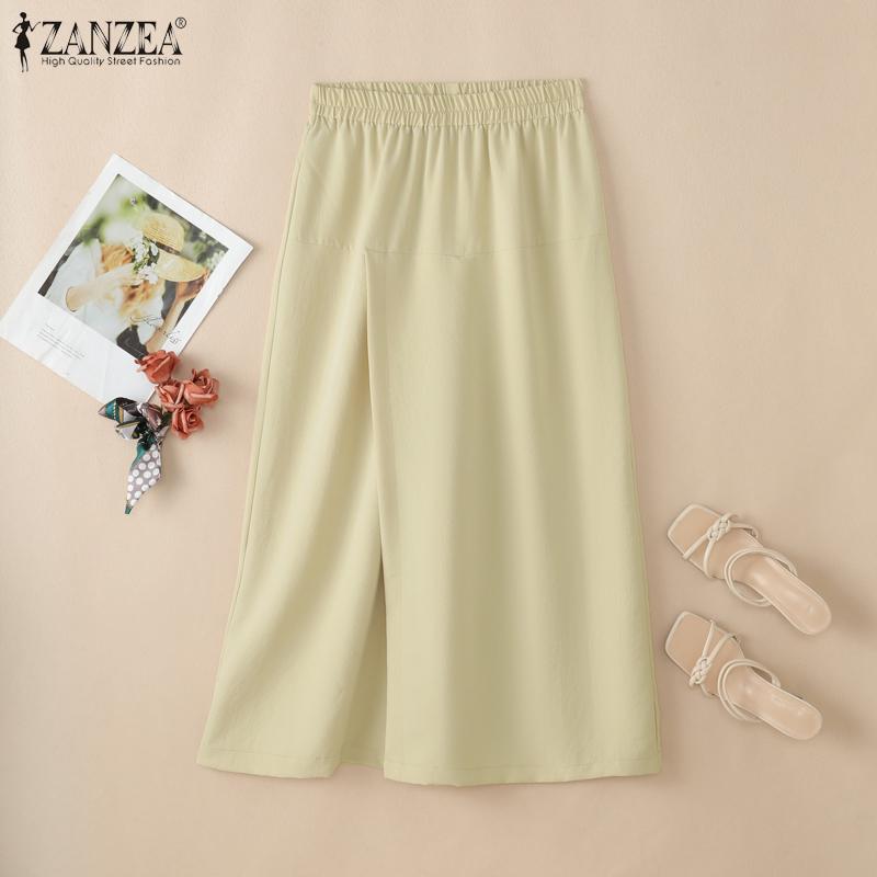 ZANZEA Women Elastic Waist Loose Casual Cropped Pants