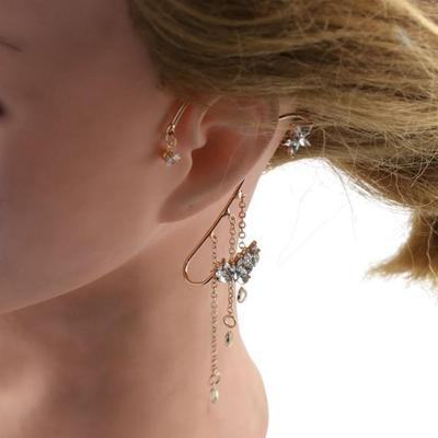 Manchette d'oreille à pampilles Style féerique de luxe Style coréen Pince d'oreille Crochet d'oreille papillon Boucle d'oreille pour filles Clip d'oreille pour cartilage