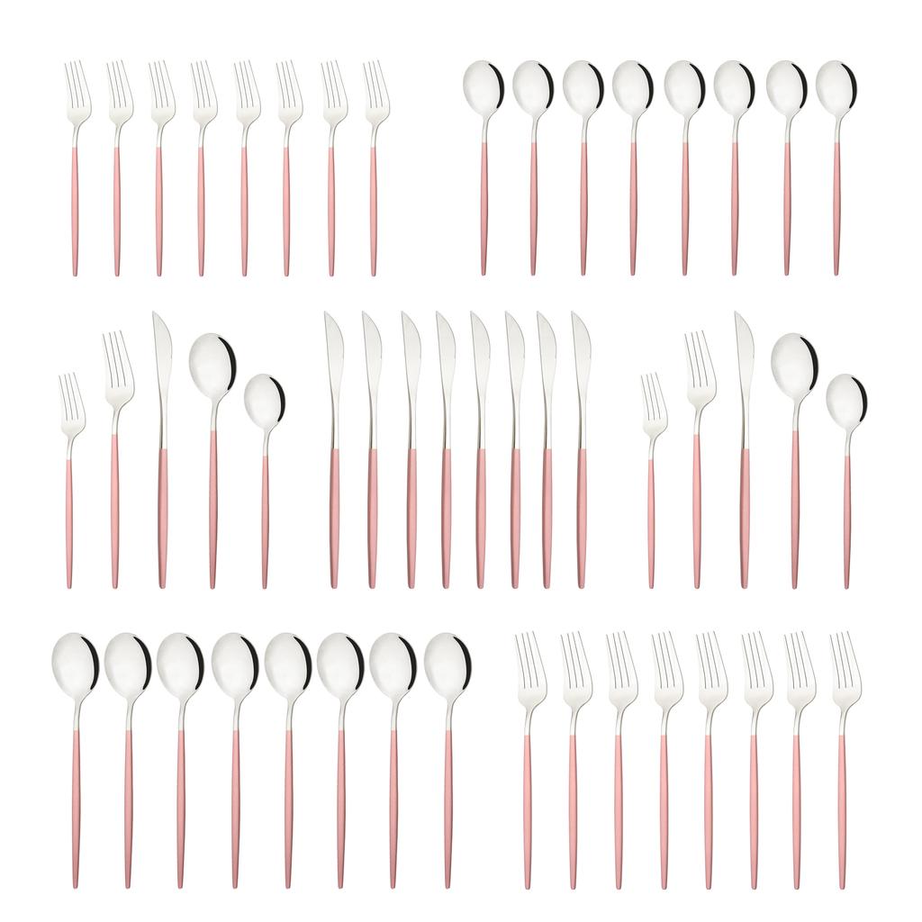 10People Black Silver Flatware Cutlery Set Knife Dessert Fork Spoon Dinnerware Stainless Steel Tableware Set Party Kitchen Tool