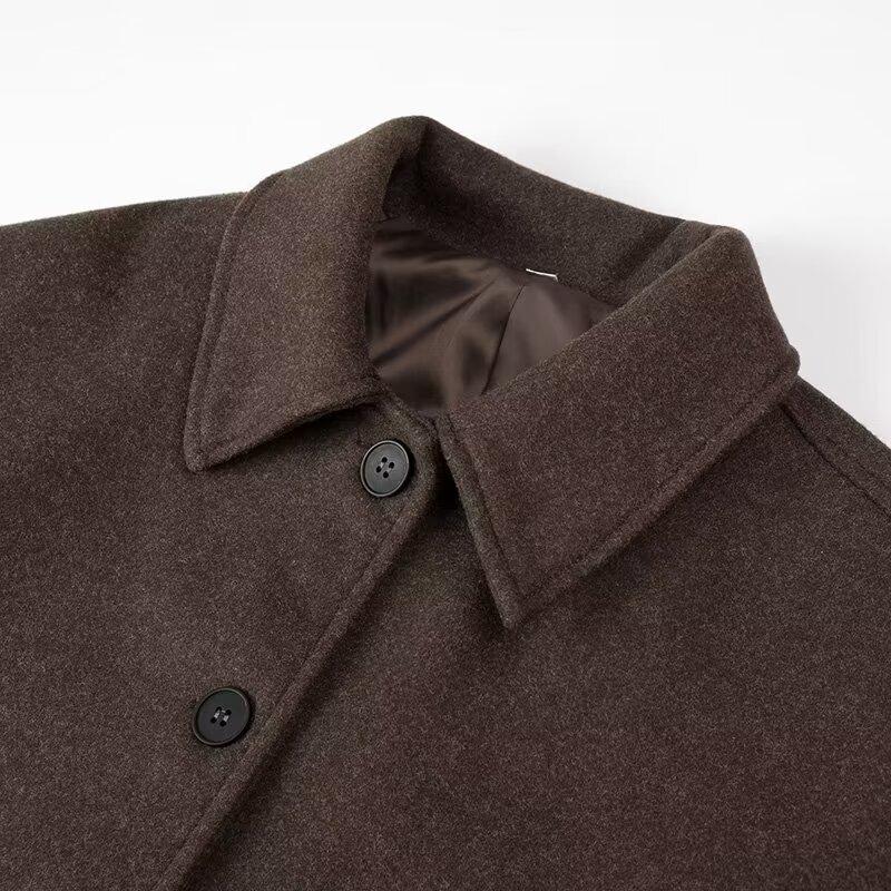 Moda Damska Z Kieszeniami Brązowe Jednorzędowe Marynarki Vintage Klapowy Dekolt Długi Rękaw Damskie Szykowne Stroje