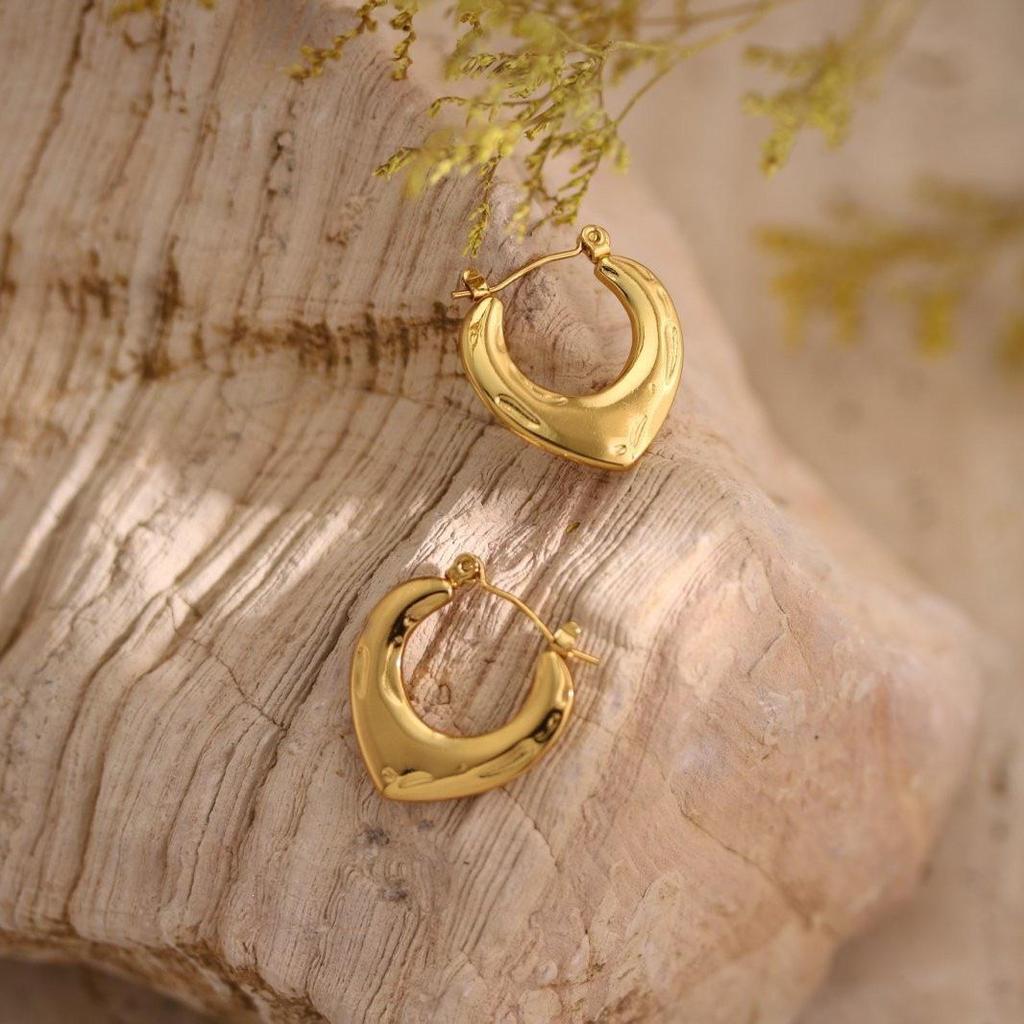 Geometric Irregular Hammered Stainless Steel Stud Earrings - Fashionable and Versatile Ear Ornaments for Women
