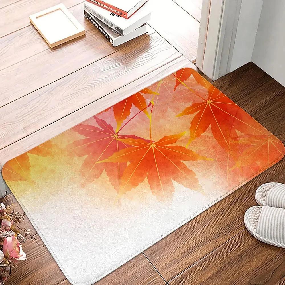 Maple Leaf Doormat Fall Botanical Maple Leaves Carpet Non Slip Autumn Leaves Print Bath Rug Entry Rugs for Bedroom Kitchen Decor