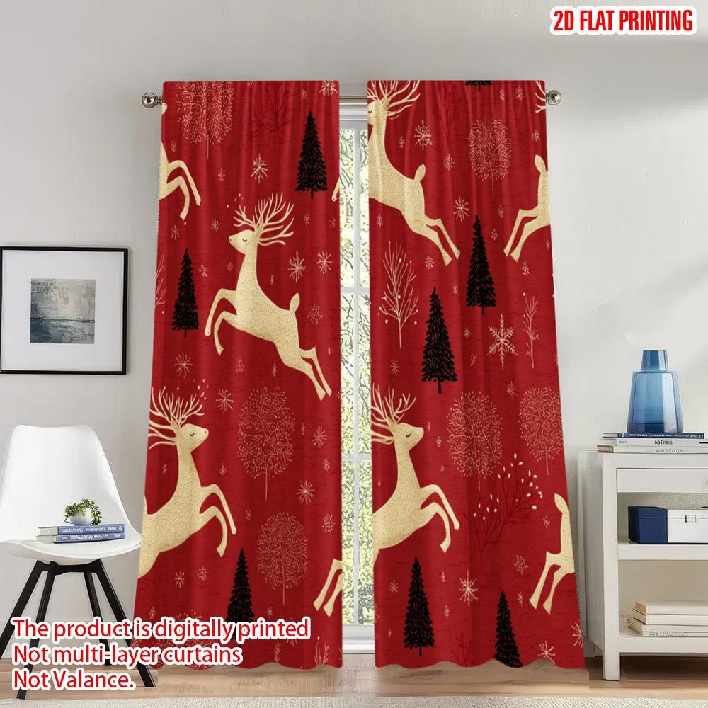 

2pcs 2D flat printing Christmas Curtains Christmas Reindeer Snow Trees Digital Printed Polyester Drapes Family Party for Holiday 100*130 Rod Pocket 1pcs