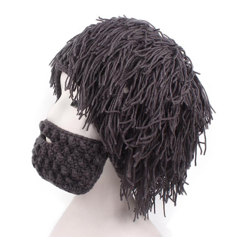 Winter Men Handmade Wig Beard Hats Crochet Mustache Knit Halloween Funny Festival Caps Face Tassel Party Mask Warm Hat