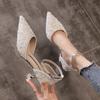 Women Pumps 2022 Newest Ankle Strap Crystal High Heels Shoes Woman Pointed Toe Thin Heel Wedding Party Shoes