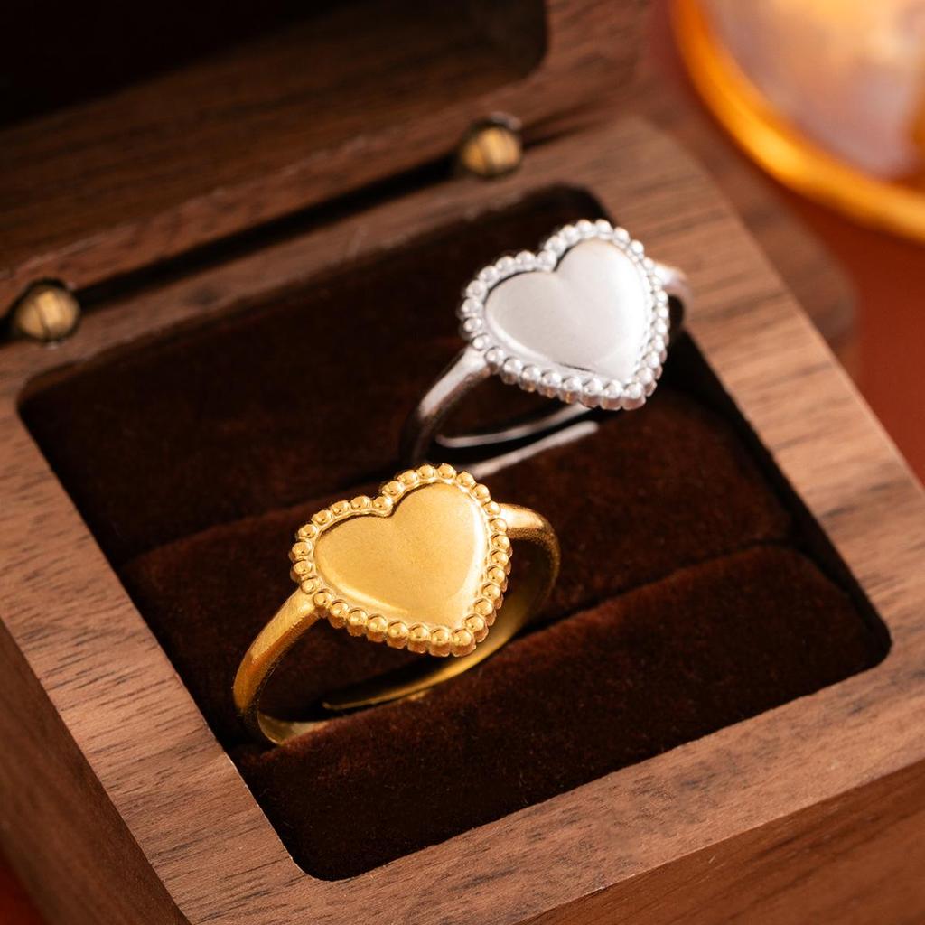 Colorfast Heart-Shaped Titanium Steel Open Ring for Women