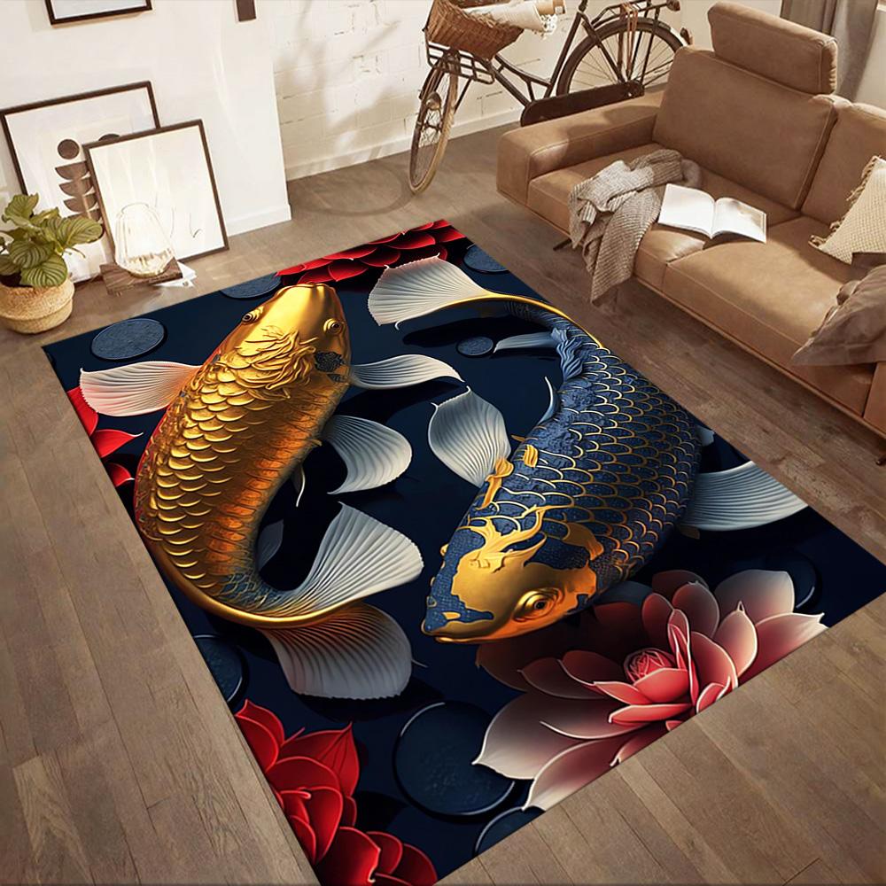 Koi Fish Swimming In Water Floor Mats for Living Room, Bedroom and Room Decoration Are Suitable for Gifts.