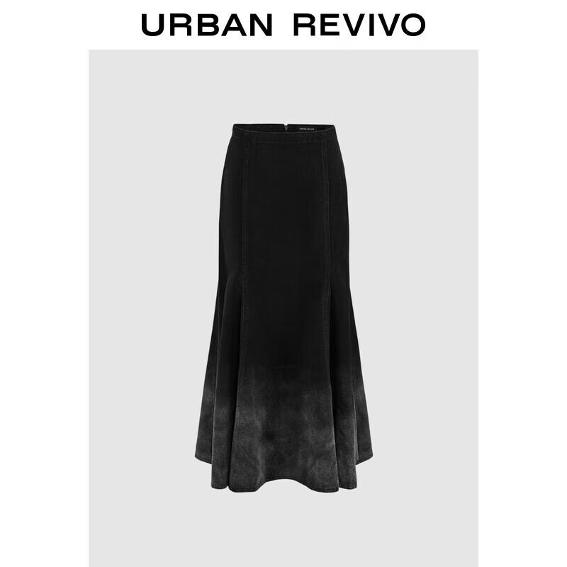 UR Women s Gradient Washed High-Waist Fishtail Denim Skirt XS