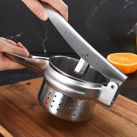 Kitchen Gadget for Mashed Potatoes Stainless Steel Potato Ricer with T-shaped Handle, Handheld Manual Garlic Easy Squeeze Lever Juicer Press,