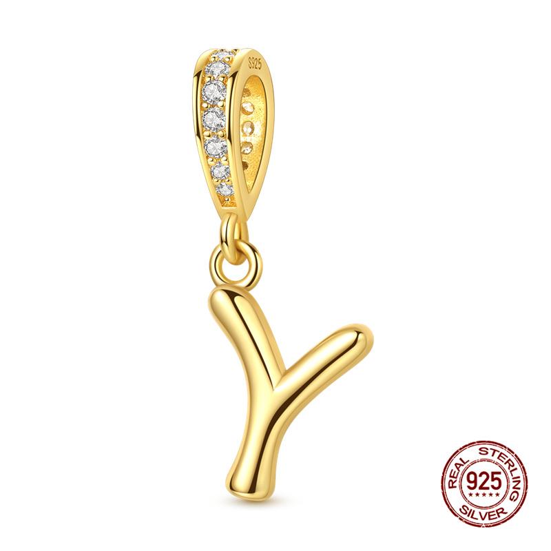 New In Original Charms Copper 26 Golden Letters A-Z Charm Bead Fit 3Mm Original Bracelet For Womens Diy Fashion Jewelry Gift