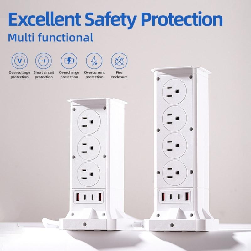Vertical Power Strips with 8 Outlets Small Design Outlet Tower for Home and Office Space Saving Plastic Construction