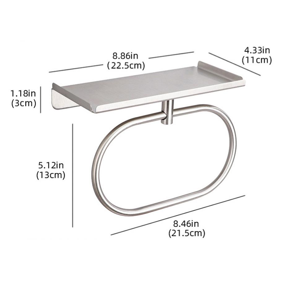 Bathroom Towel Ring with Shelf Stainless Steel Black Brushed Adhesive Wall Mounted Lavatory Oval Towel Holder Storage Hanger