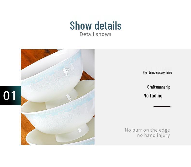 Qiao Yan Bone China High-Footed Bowl - Anti-Scald Ceramic Rice, Noodle, Porridge, and Soup Bowl with Underglaze Color.