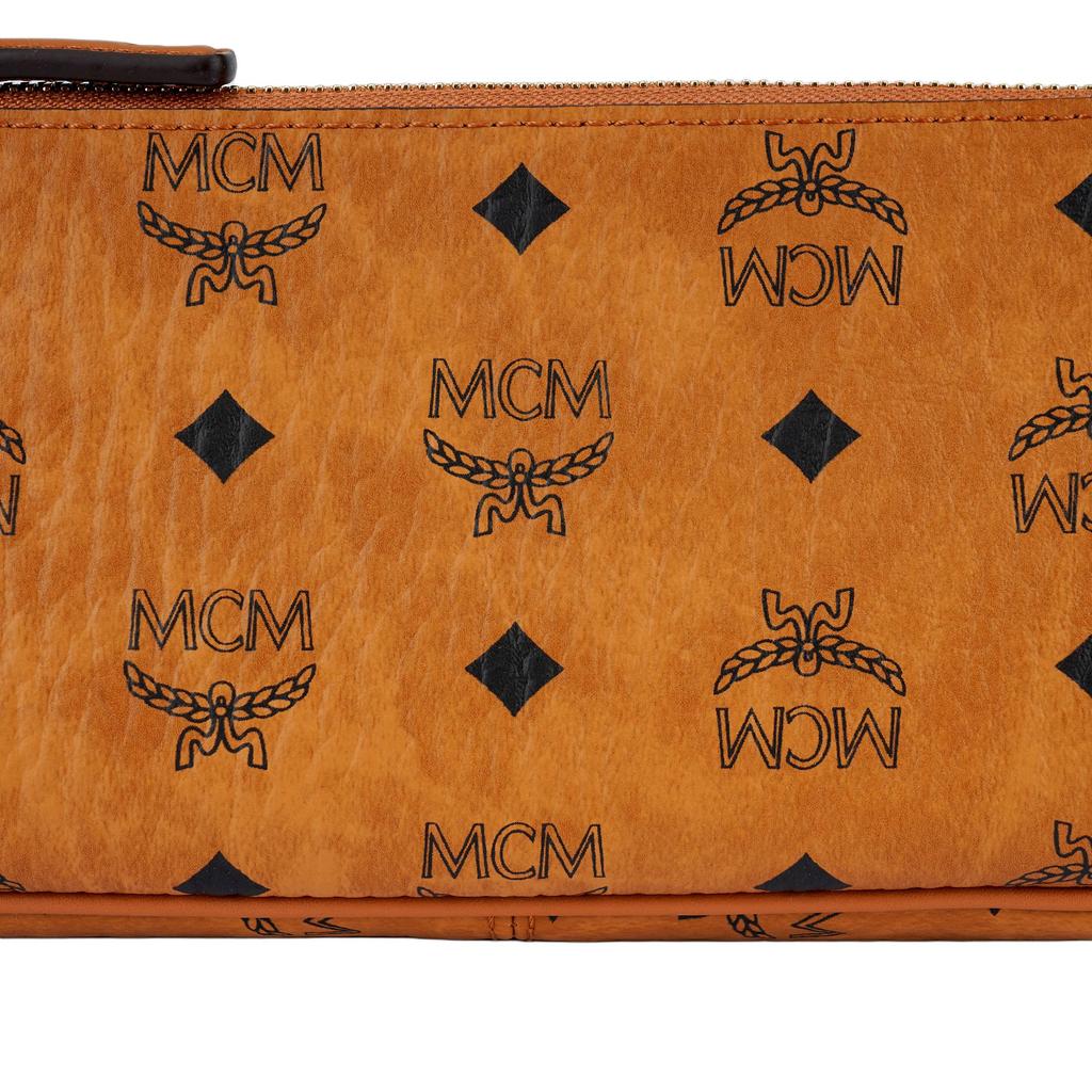 MCM Visetos Cognac Leather Hobo Shoulder Bag with Gold Hardware for Daily Use