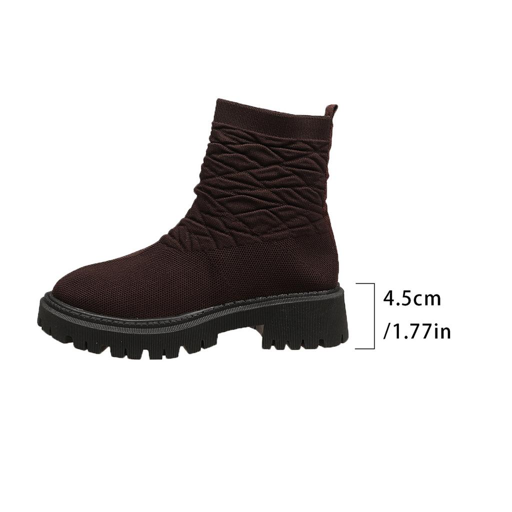 Autumn New Fly-woven Socks and Boots Women's Large-size Thick-soled Solid-color European and American Casual Martin Boots