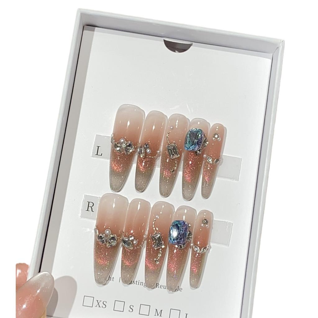 Ice-transparent Pink Aurora Cat's Eye Pearl Crushed Diamond Alloy Chain Blue Square Crushed Golden Rose