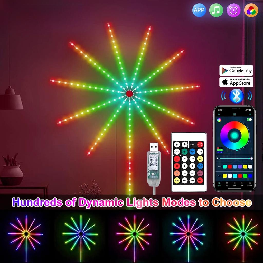RGBIC Feuerwerk LED Streifenlichter Bluetooth APP Steuerung Neonstreifen USB 5V Farbwechsel Smart Lampe Musiksynchronisation Schlafzimmerdeko Traumlicht