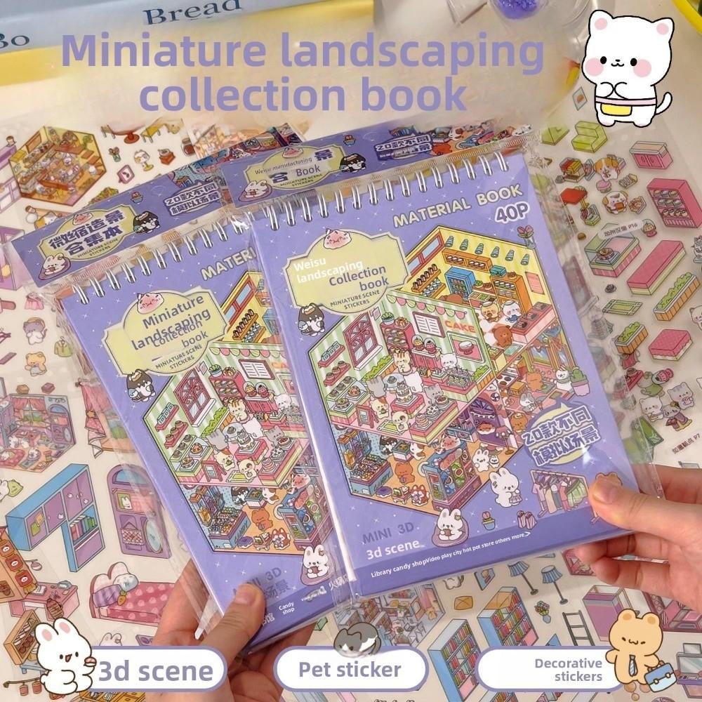 PET 3D Landscaping Stickers 20 Sheets Scene Cartoon Town Visual Stacking Sticker DIY Crafts Miniature Scene Stickers