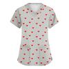 Women's Cute Bow Printed Work Clothes V-neck Double Layer Pockets Basic Short Sleeve Top Pullover