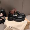 The Same Style, with a Height Increase of 6cm, Washed Horse Skin, Small Gold Buckle, Thick Heel, Thick Sole, Loafer Single Shoes, Small Leather Sho