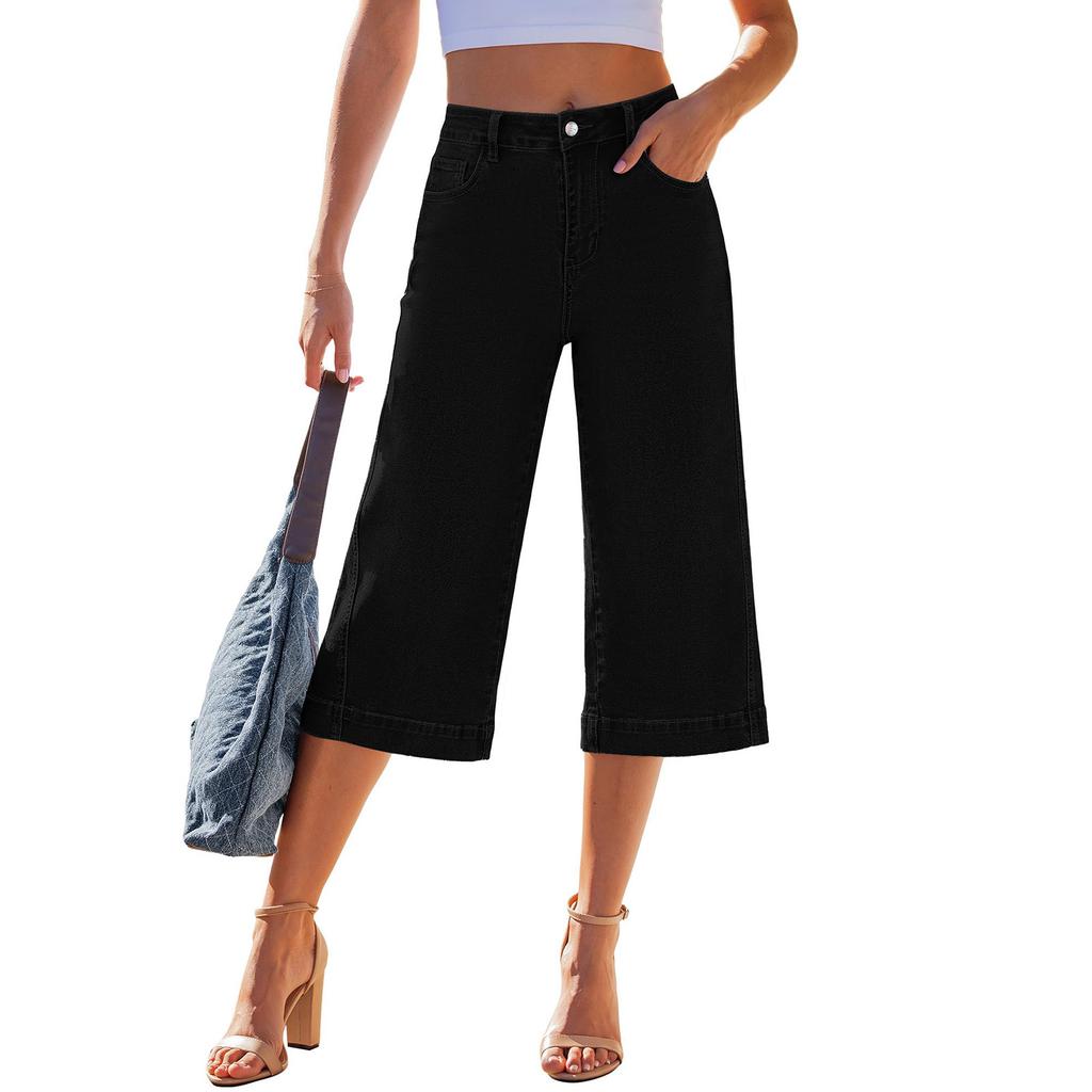 Women's Casual, Stylish, Loose-fitting, Wide-leg, Multi-pocket Denim  Pants