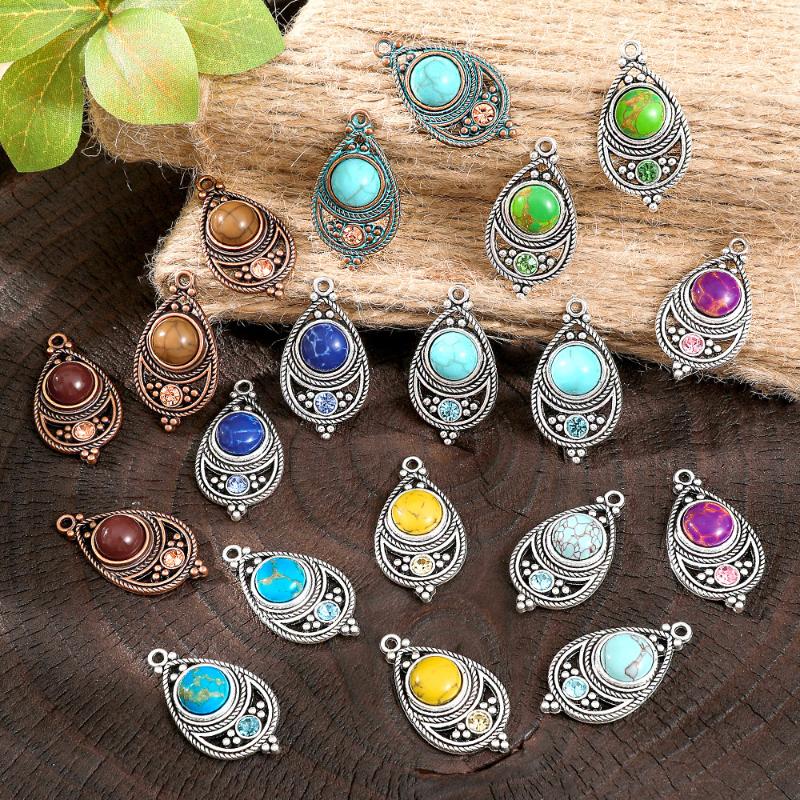 2Pcs Vintage Ethnic Bohemia Stone Setting Pendants For Women Earrings Necklaces Charms For Diy Making Jewelry Accessories