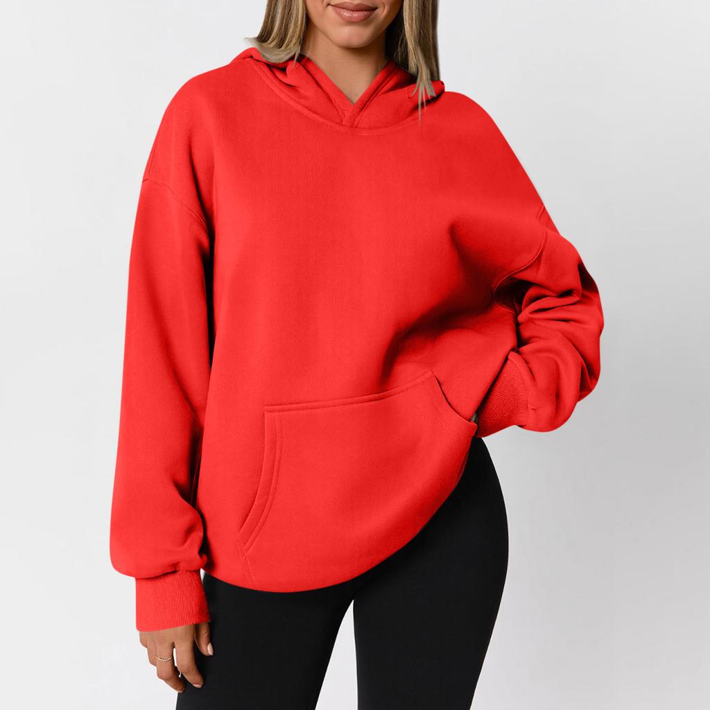 Women's  Fashion Zipper Hoodie Long Sleeve Hooded Pullover Sweatshirt Casual Solid Color Tops With Pockets