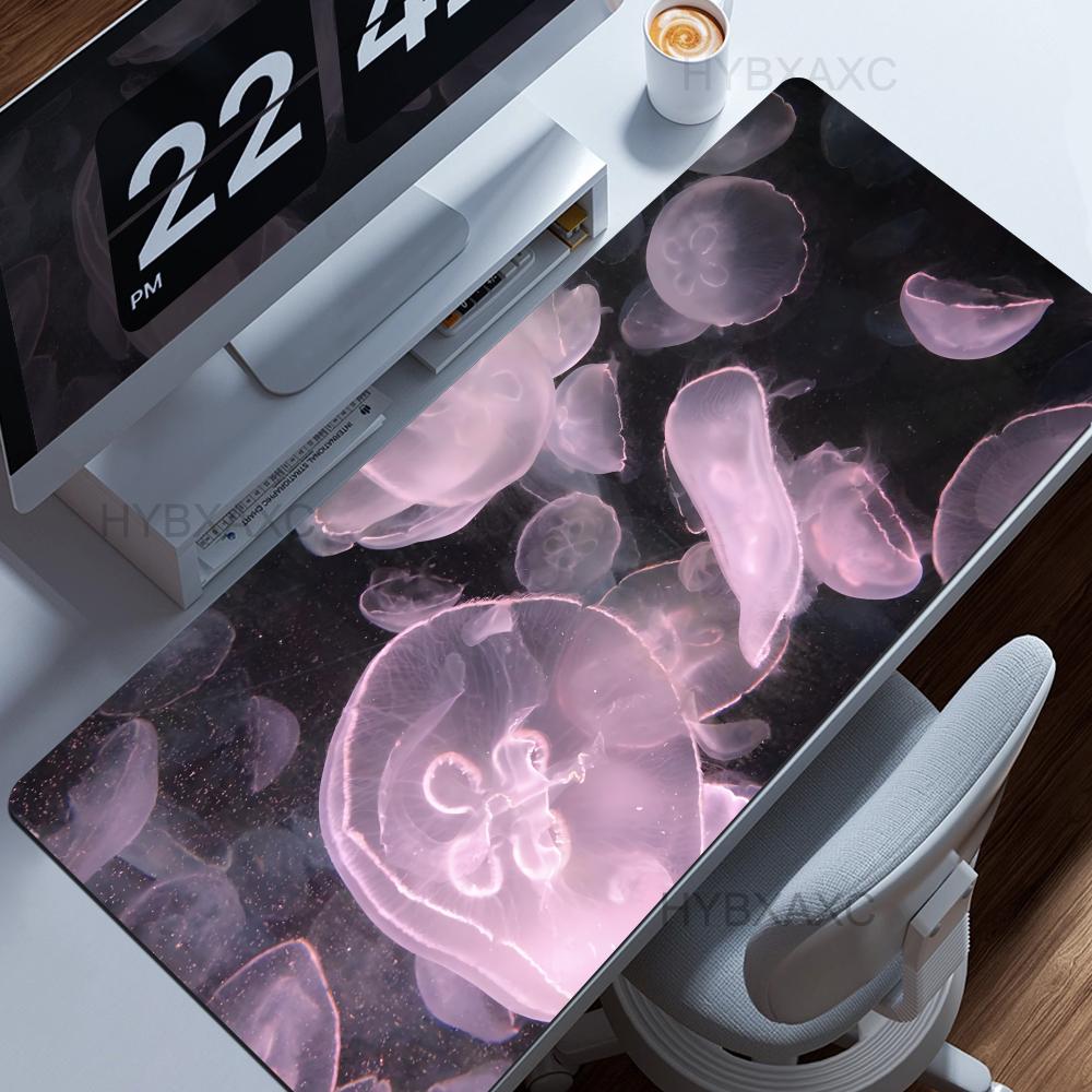 Long Hair Lady Mouse Pad Light Blue Jellyfish Large Mousepad Computer Keyboard Pad With Nonslip Rubber Base Stitched Edge Gift