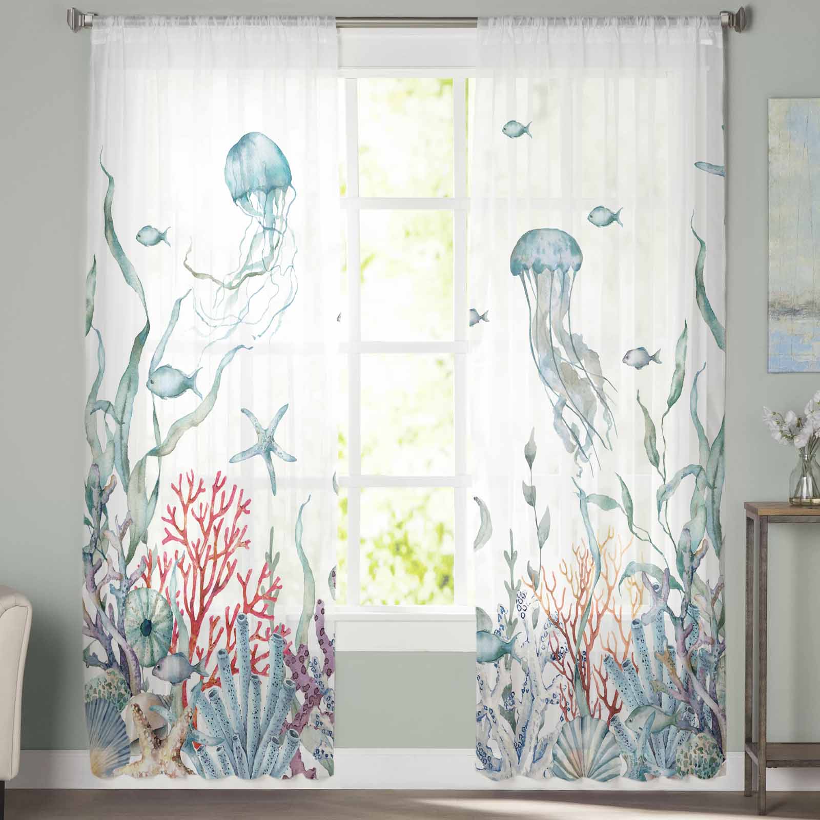 Морской коралловый летний тюль — фото 3