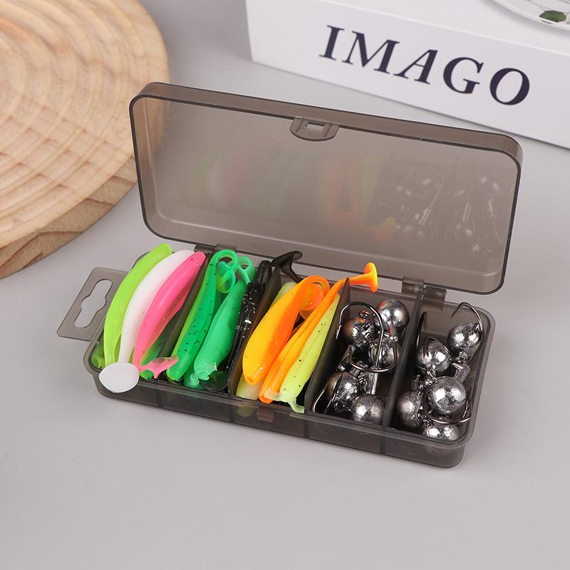 30-Piece Soft Fishing Lure Set With T-Tail - Durable Plastic Baits For Bass, Trout & More - Includes Minnow Swimbaits, Jig Hooks