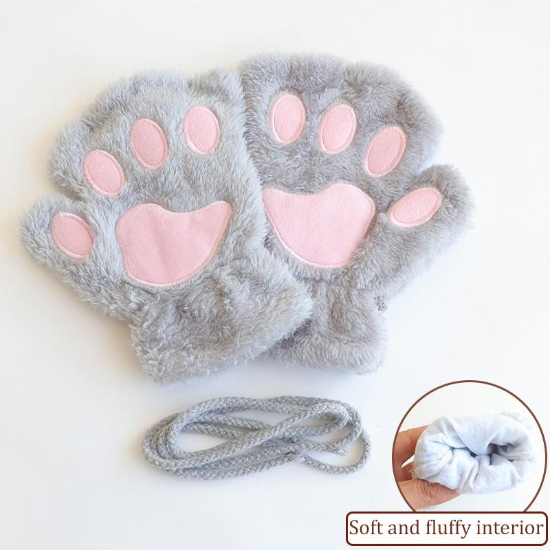 Schöne Plüschhandschuhe mit Katzenkrallen und Pfoten, Plüschfäustlinge, warm, weich, kurze, fingerlose, flauschige Bärenhandschuhe, Kostüm, Halbfingerhandschuhe