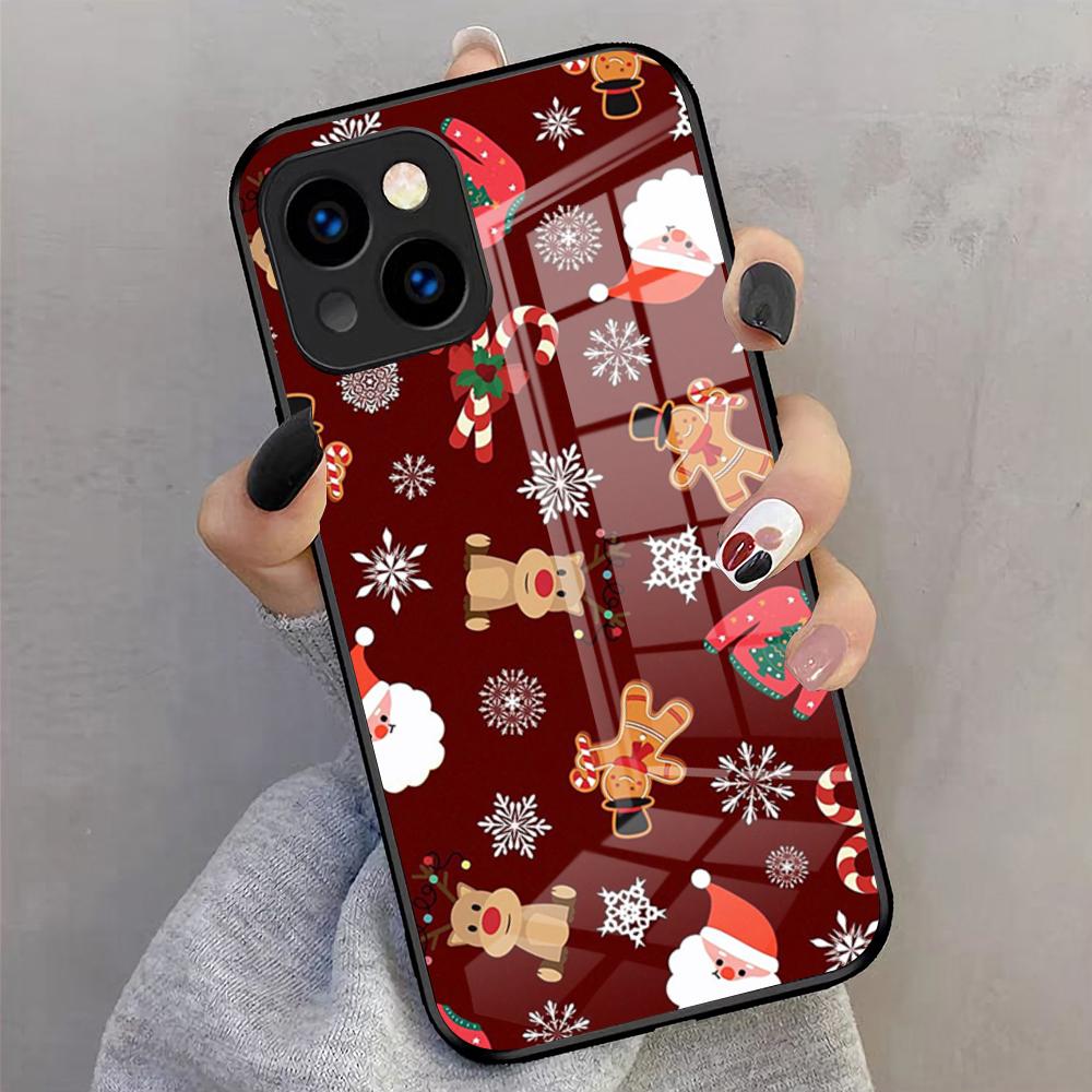 Christmas Santa Claus Snowman Phone Case For IPhone 17 Pro Max 16 15 14 Pro Max 13 11 X Xs Xr 8 7Plus Glass Cover
