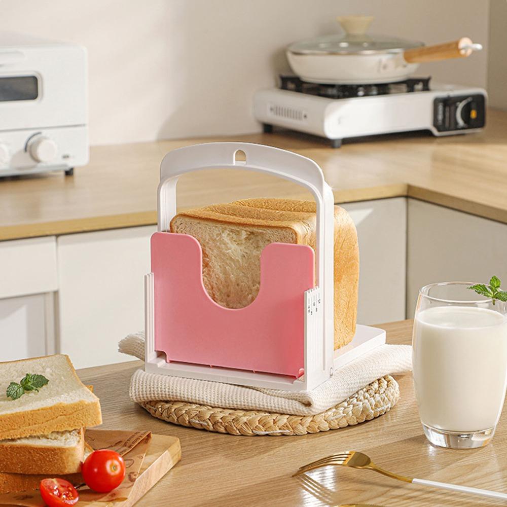 Pink and White Bread Toast Cutter 5 Thicknesses Mode Bread Slicer Guide Space Saving