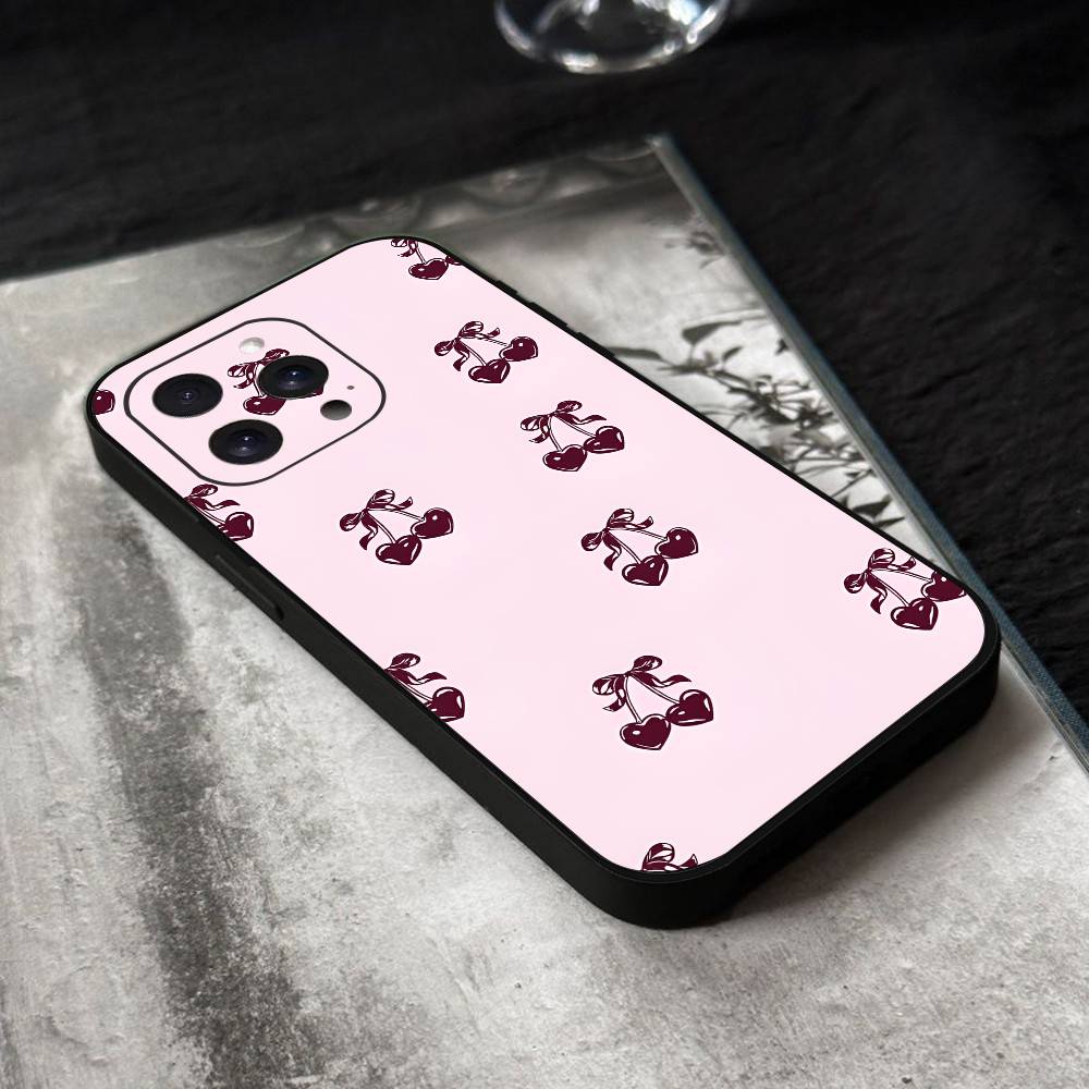 Cherry Phone Case Black Silicone Soft Shell For IPhone 17 16 15 14 13 12 11 Air Pro Max Plus Hot Sale