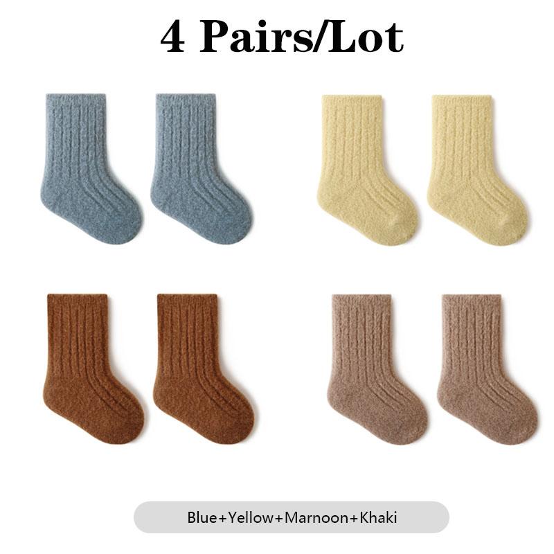 4 páry/lot Sada dětských ponožek Teplé Měkké Bavlněné Dětské Ponožky Bezešvé Pohodlné Středně Vysoké Dětské Ponožky Pro Chlapce A Dívky
