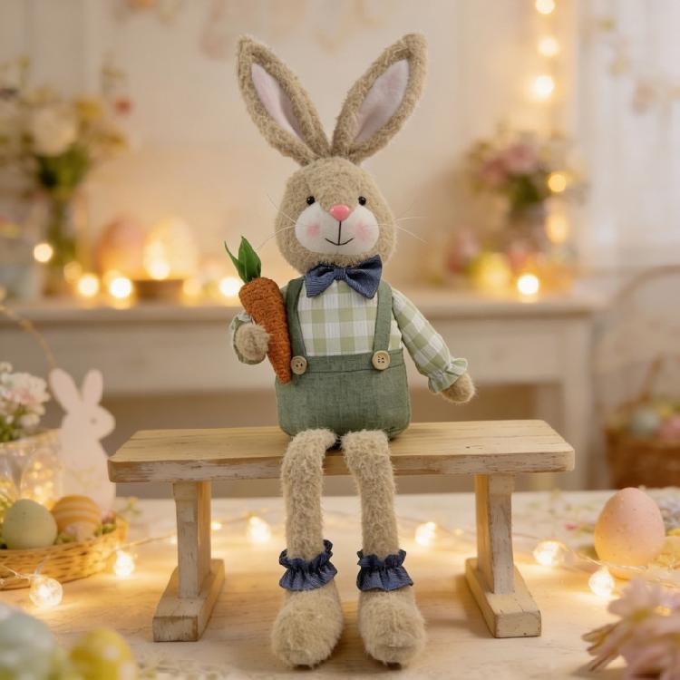 Sturdy Long Leg Sitting Easter Rabbit Plush Desktop Decoration Creative Party Display Ornament for Safe Use