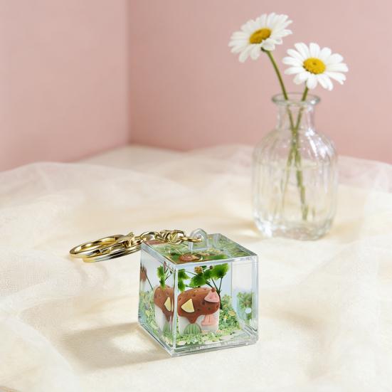 Klíčenka s pískovým uměním a miniaturní pohádkovou scénou, mini průhledný kostička, přívěsek na batoh, klíče, peněženku, tašku, doplněk