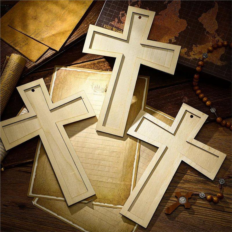 Premium-Unpainted Large Blank Wooden Crosses 24 Pcs For Crafts For Sunday For Crafts Unfinished Wooden Layered Cross