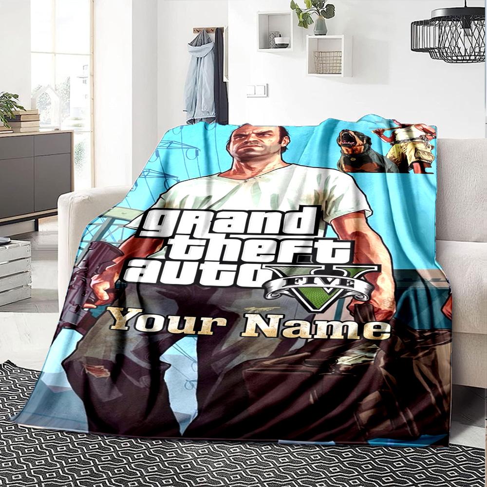 Grand Theft Auto Personalizza il Tuo Nome Coperta Regalo Coperta Personalizzabile Ultra-Morbida Adatta per Soggiorno Soggiorno Sedia da Ufficio Divano