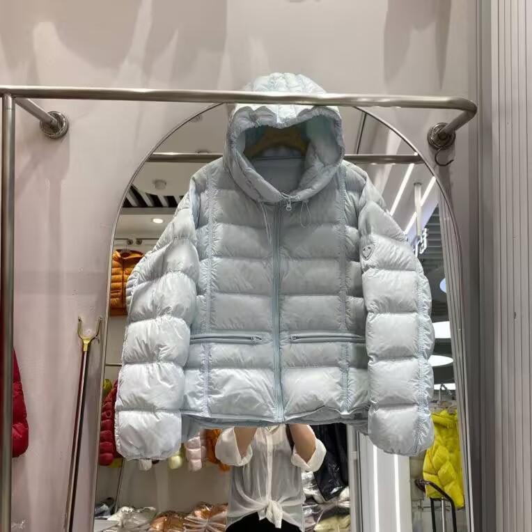 Small scissors European ribs stand-up collar down jacket women's winter new loose white duck down hooded warm jacket