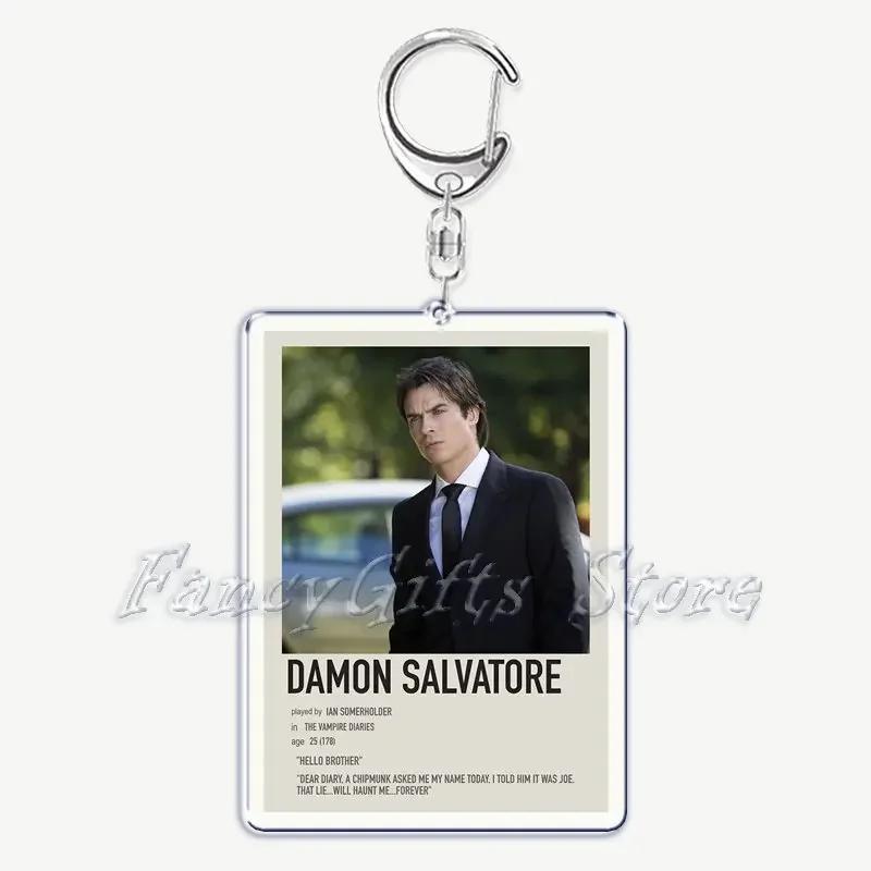 The Vampire Diaries TV Keychain for Accessories Bag Rectangle Pendant Key Chain Ring Damon Elena Stefan Keychains Jewelry Gift