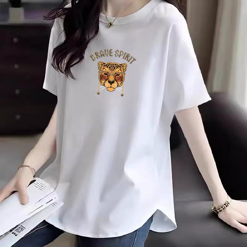 Plus Size Women's 2025 Cartoon Cotton Short-Sleeve Loose Fit Top