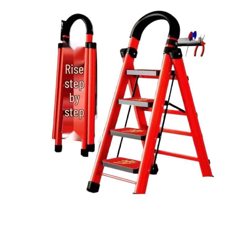 Multi-Functional Telescopic A-Frame Folding Ladder - Thick Carbon Steel Step Ladder for Indoor Use