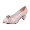 Single Shoes Women's Versatile Work High Heels Spring and Autumn Thick Heel Middle Heel Bow Patent Leather Nude Women's Rhinestone Single Leather Shoe