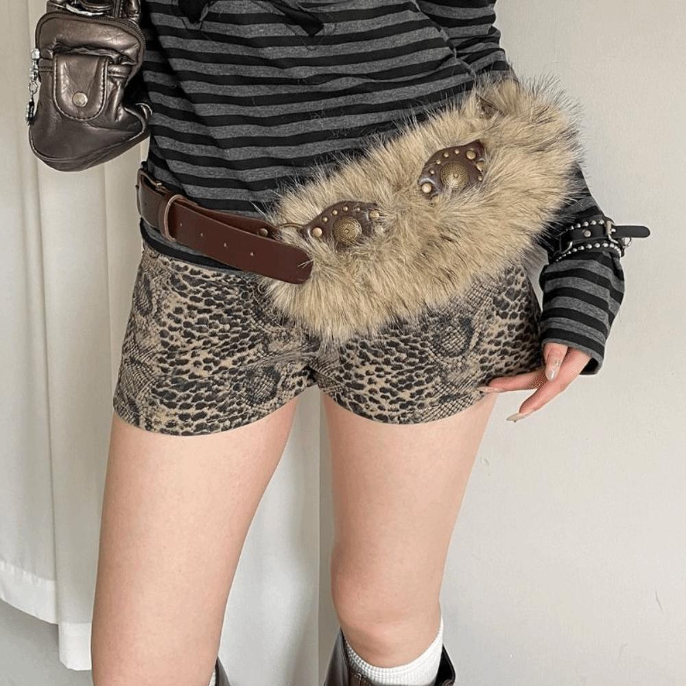 PU Leather Furry Waistband Spicy Girl Style Y2K Waistband Vintage Plush Belt  Female/Girls