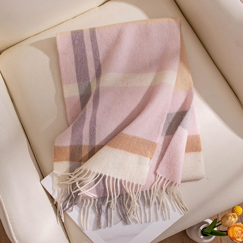 Elegant Plaid Wool Scarf with Tassels for Women - 2025 Autumn Collection